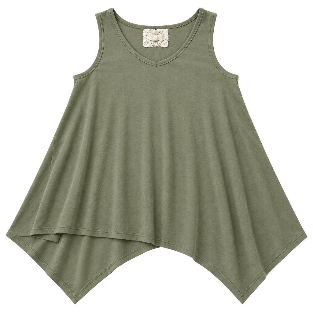 Cupio Tank Top Size M Green Asymmetrical Hanky Hem (b1) 1