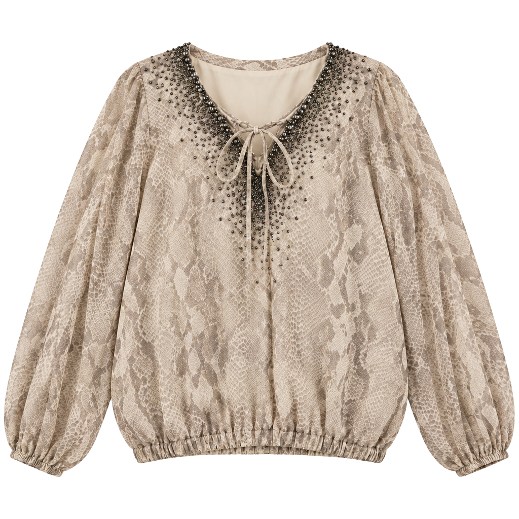 Haute Hippie Silk Blouse Size M Beaded Snakeskin Print (q1) 1