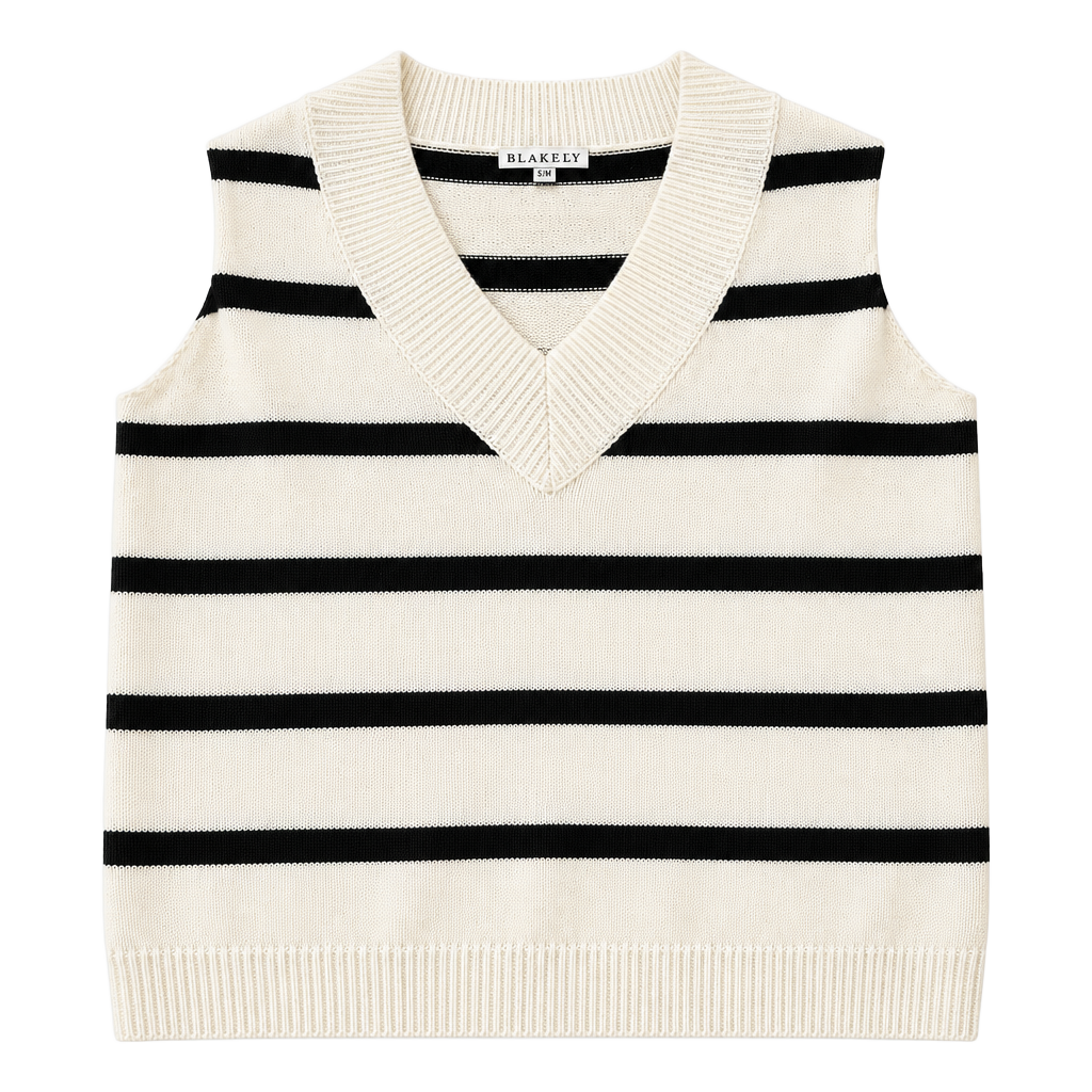 Blakeley Sweater Vest Size S/M Black White Stripe V-Neck (n1) 1