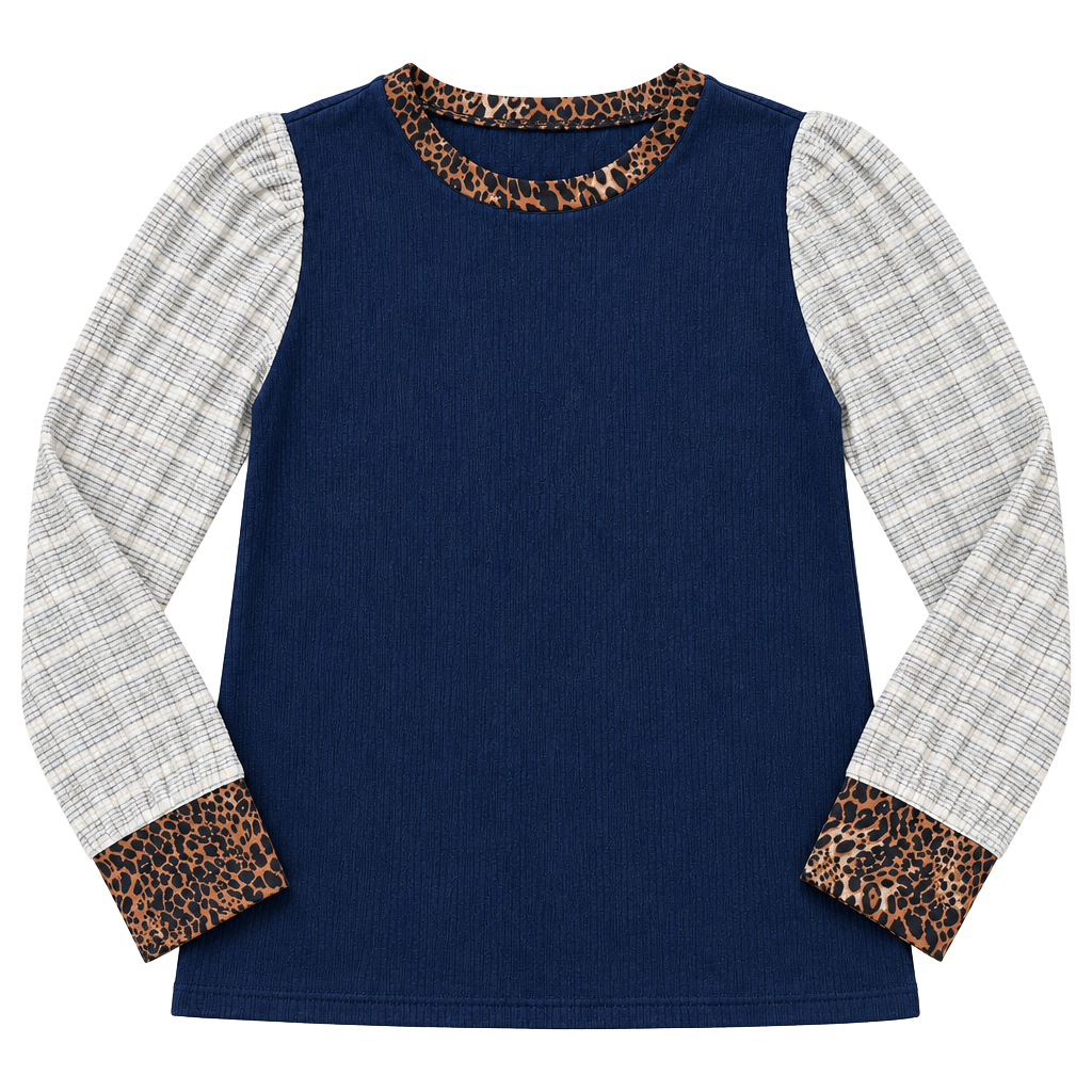 THML Long Sleeve Top Size M Blue Striped Leopard Print(b1) 1