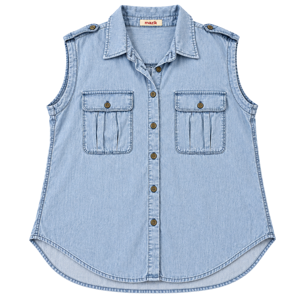 Mazik Sleeveless Denim Shirt Size M Light Blue (m1) 1