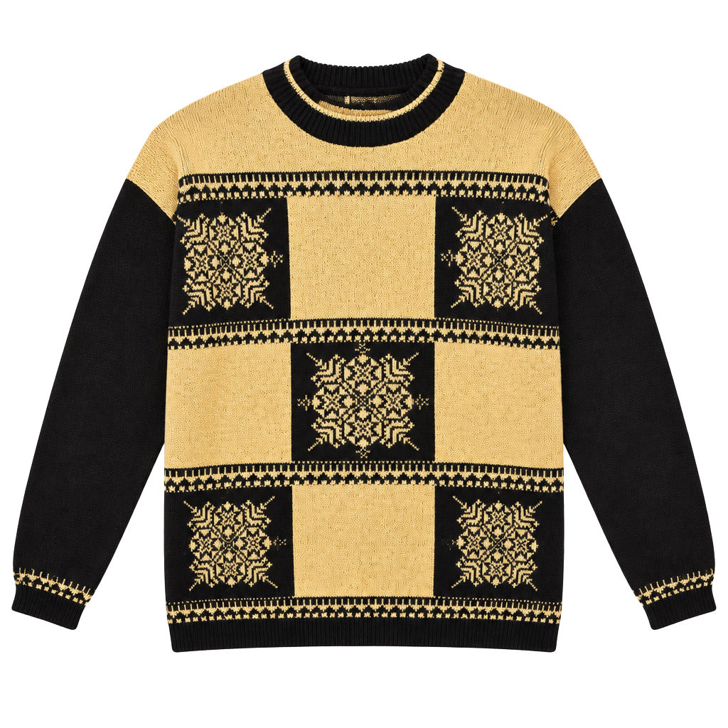 Cricket Lane Snowflake Vintage Sweater XL Black Gold Metallic 1
