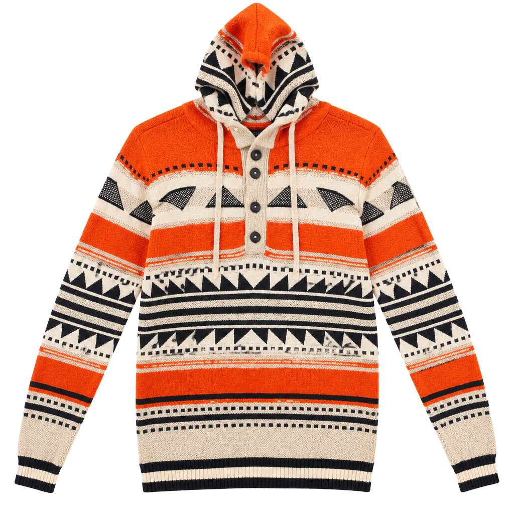 American Eagle Knit Hoodie Sweater Orange White Black Aztec Pattern 1