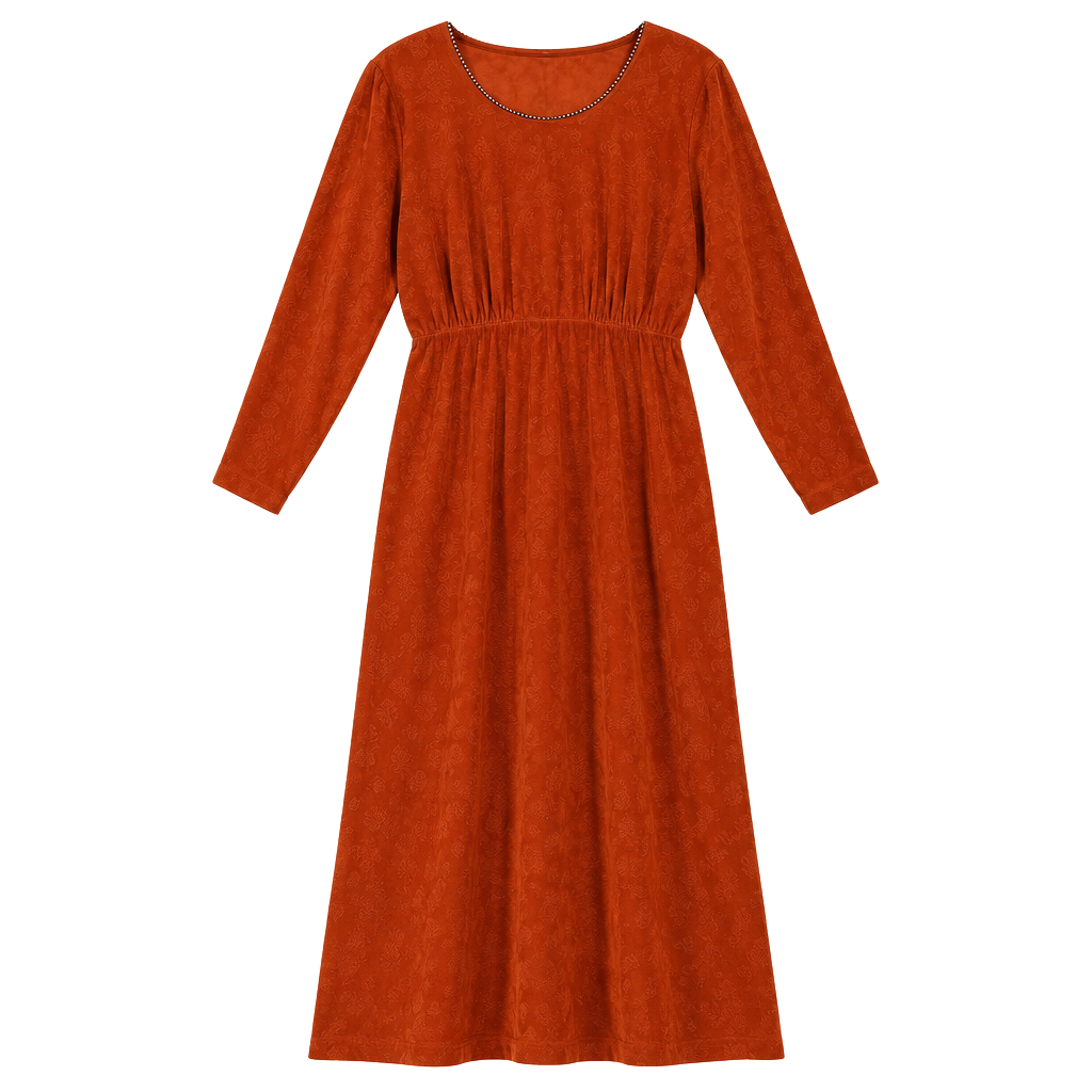 Datiani Velvet Midi Dress Size 8 Rust Rhinestone Trim Vintage 90’S 1