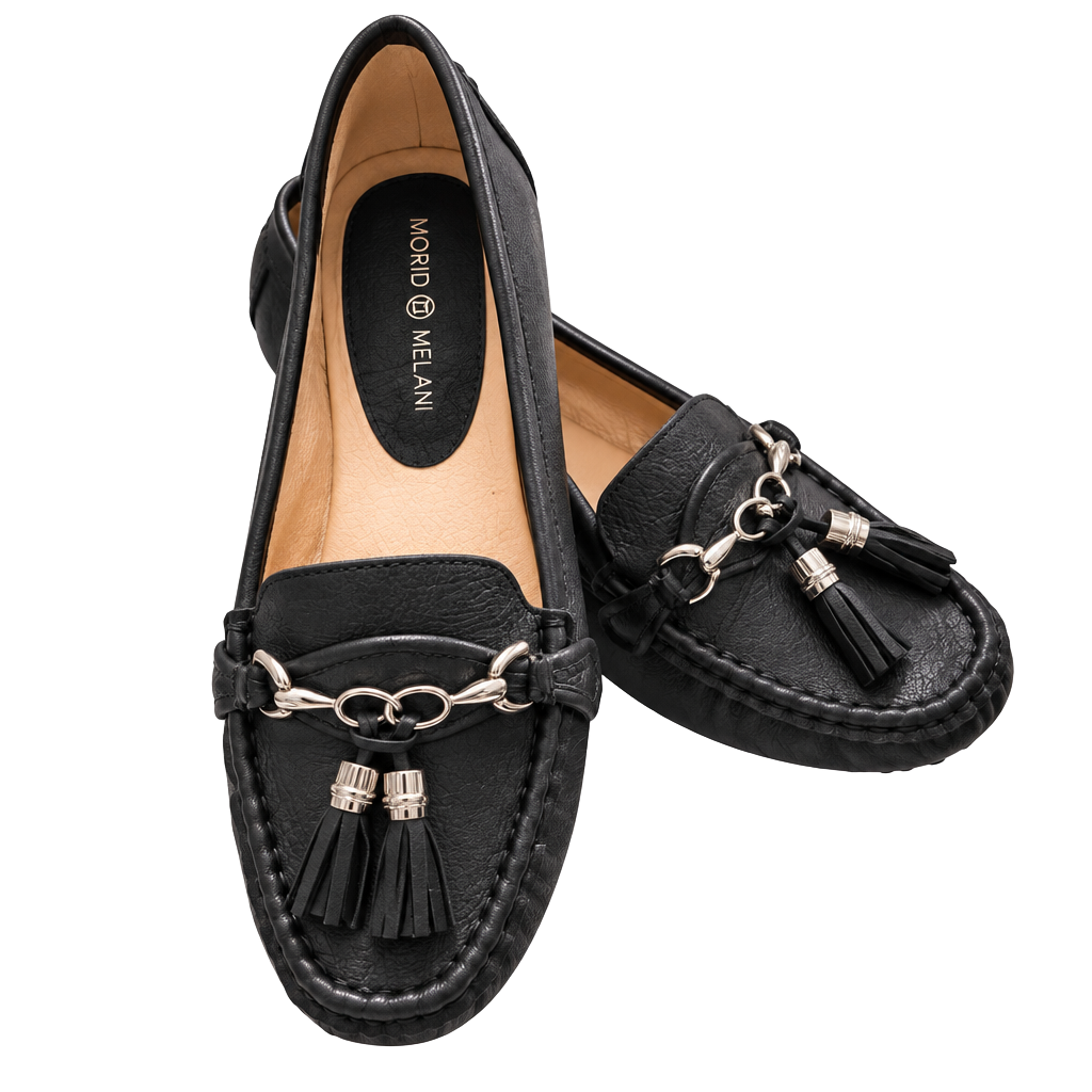 Antonio Melani Black Leather Tassel Driving Loafers 1