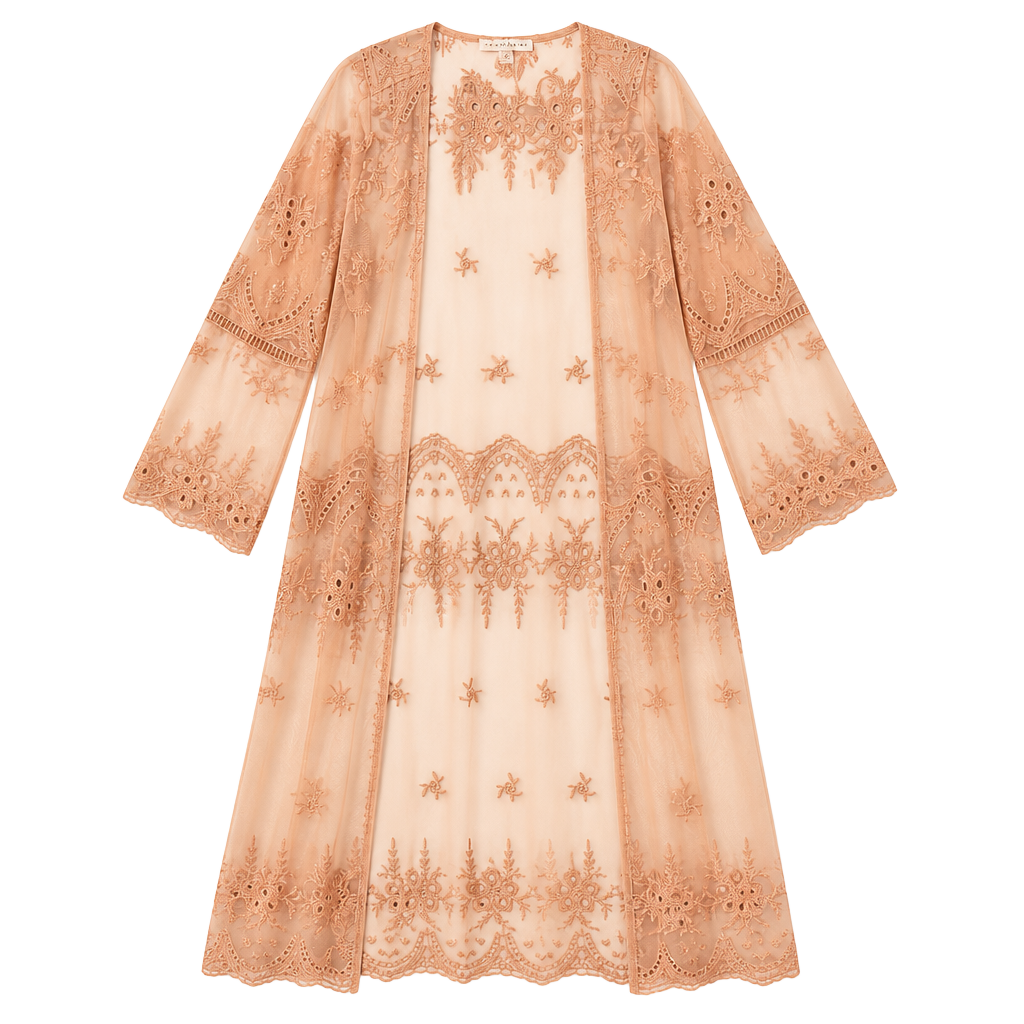 Haute Monde Sheer Embroidered Mesh Lace Long Kimono Cardigan 1