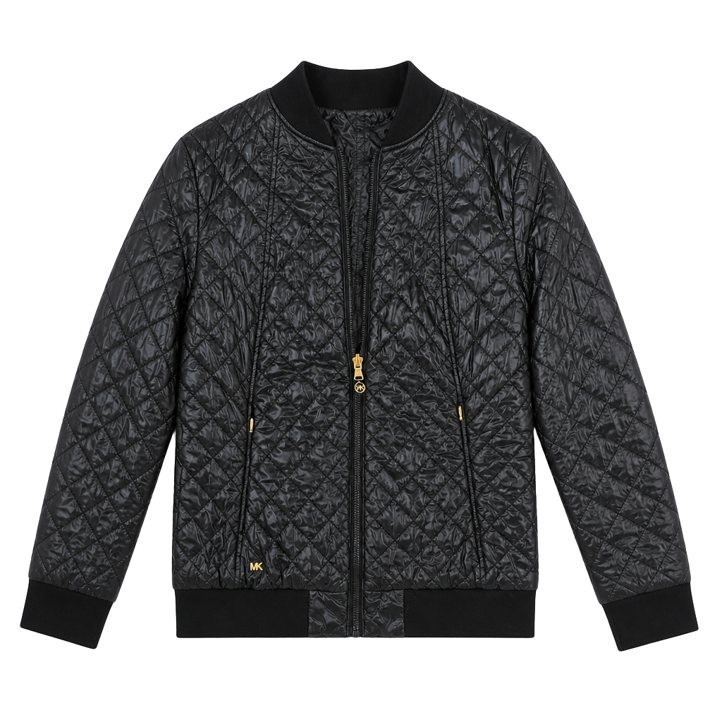 Michael Kors Reversible Black/Cheetah Print Quilted Bomber Jacket 1