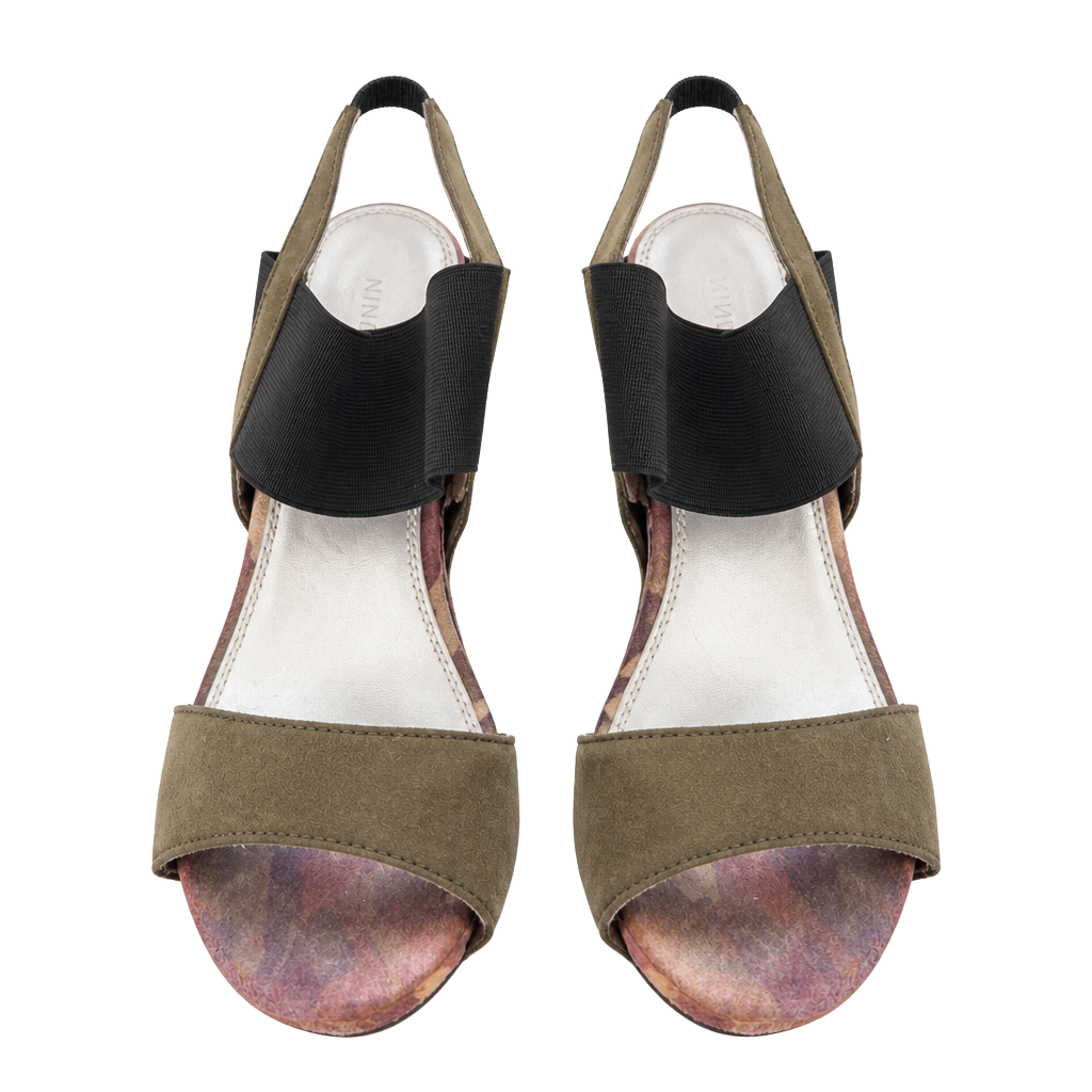 Nine West Hungup Camouflage Wedge Sandals Green Suede Elastic Ankle Strap 1