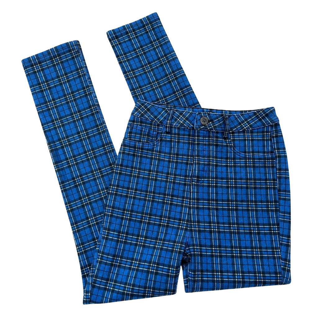 LABIJOU Blue Plaid High Waisted Skinny Leg Pants 1