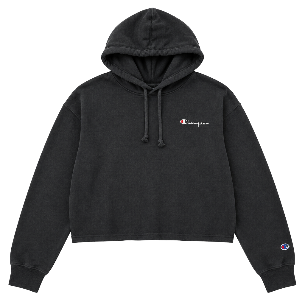 Champion Hoodie Size 2X-Large Black Script Logo Pullover Sweatshirt women crop top style 1