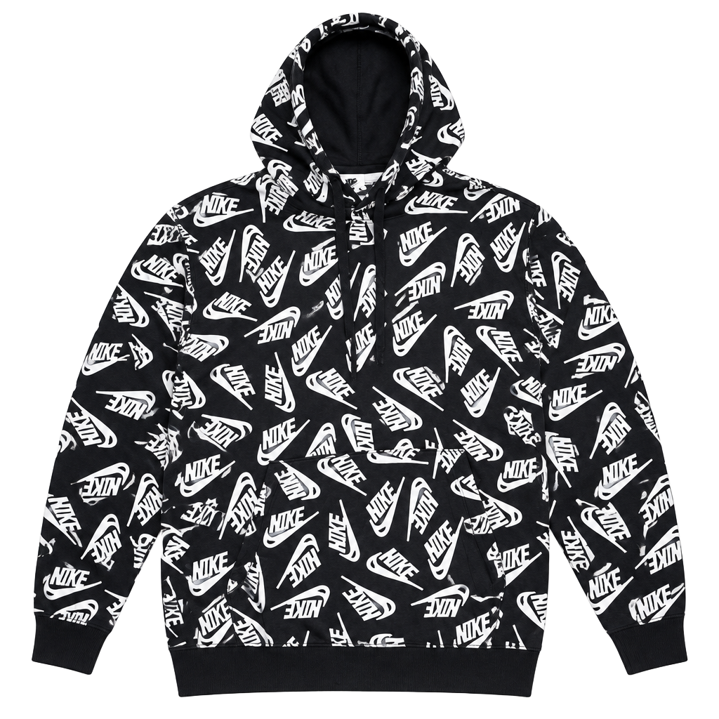 Nike All-Over Print Logo Hoodie Size XL Black White Sweatshirt 1