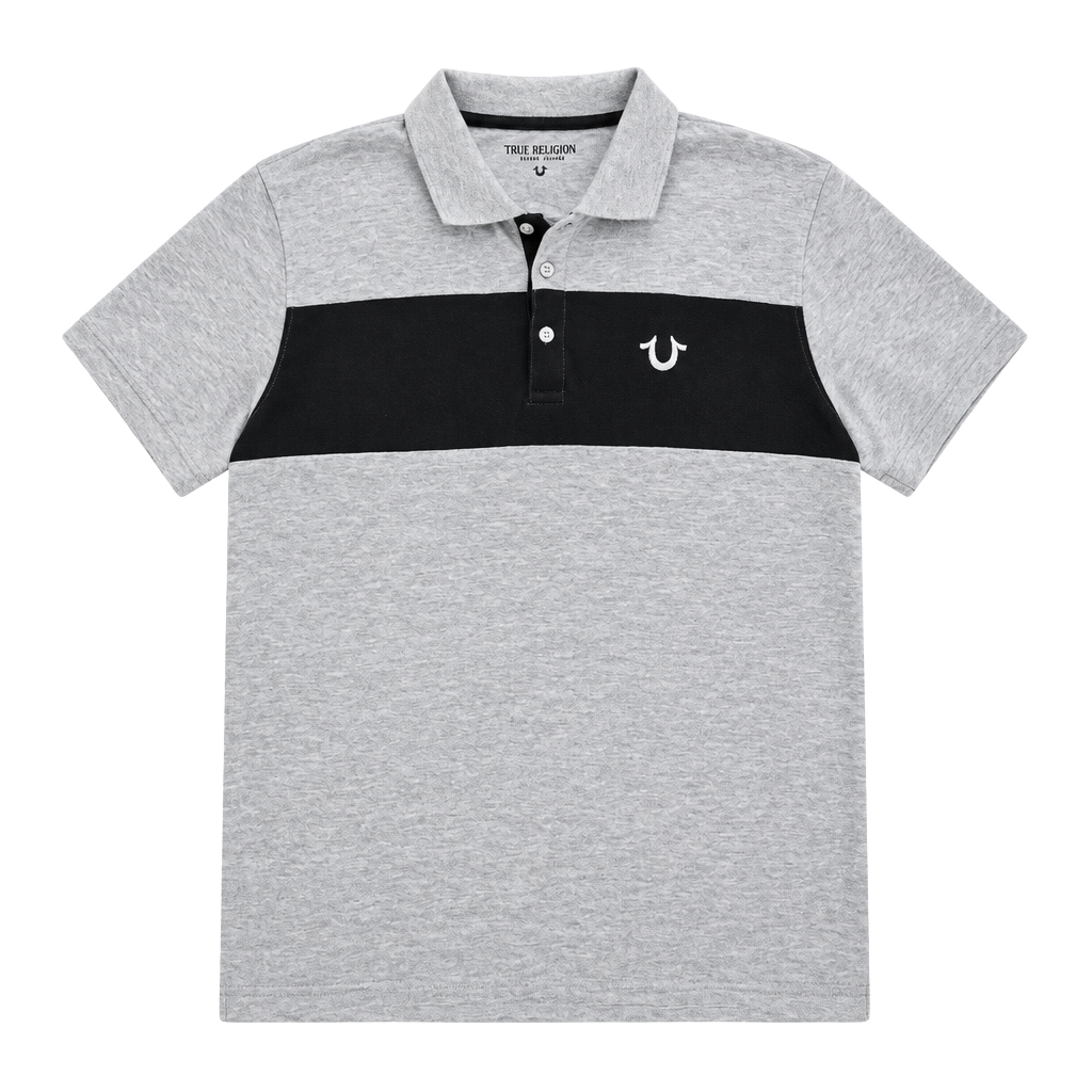 True Religion Polo Shirt Size XL Gray Black Colorblock 1