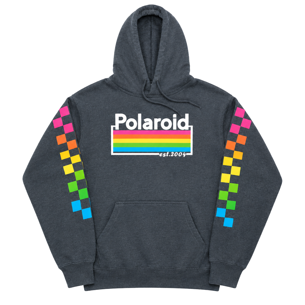 Gildan Polaroid Rainbow Graphic Hoodie Size XL Dark Gray 1