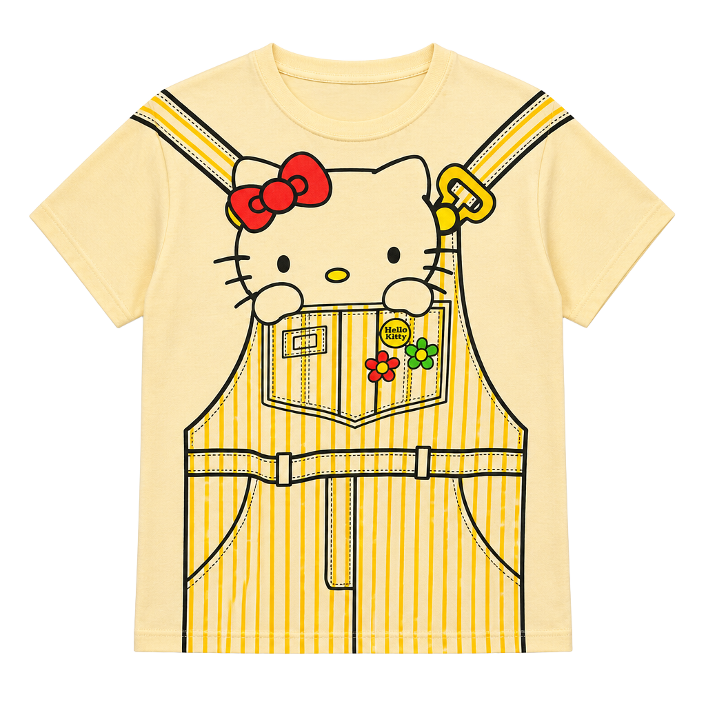 Hello Kitty Graphic T-Shirt Yellow Overalls Print 1