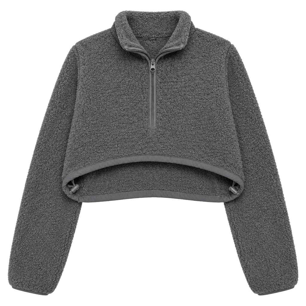 SKIMS Cozy Knit Half Zip Cropped Pullover Size S/M Gray Teddy 1