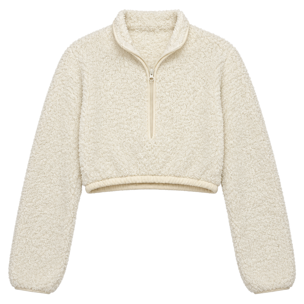 SKIMS Cozy Knit Cropped Pullover Size S/M White Sherpa Fleece 1