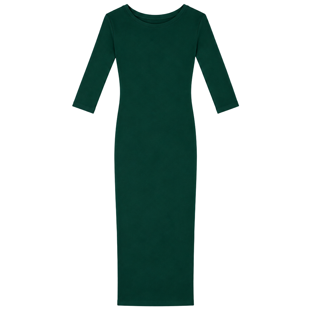 Skinnygirl Ribbed Midi Dress Size M Green 3/4 Sleeve Bodycon 1