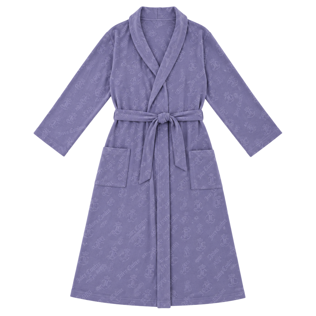 Juicy Couture Robe Womens L/XL Purple Velour Kimono Belted Logo ..., 1