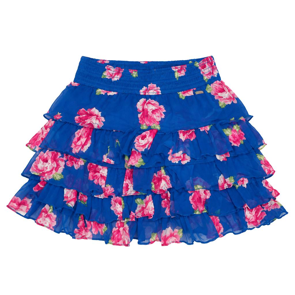 Abercrombie Kids Ruffle Skirt Size XL Blue Pink Floral Chiffon Tiered 1