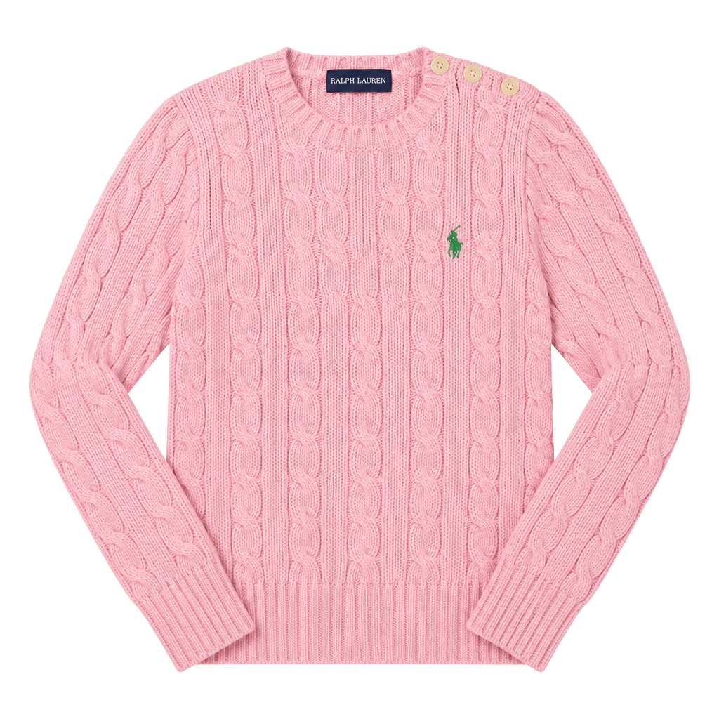 Y2K Ralph Lauren Cable Knit Cotton Sweater Size 4/4T Pink 1