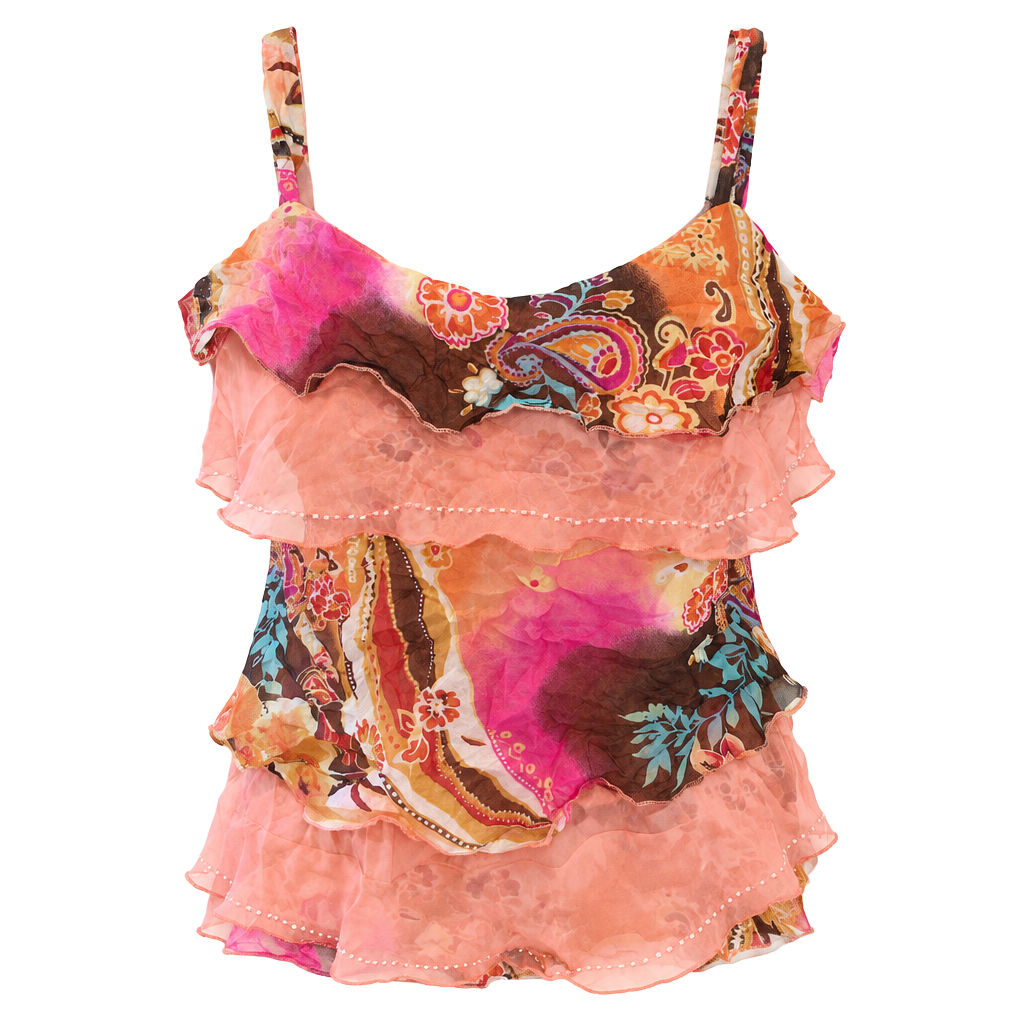 Y2K Ella Singh Silk Patchwork Corset Top Multicolour Size L International, 1