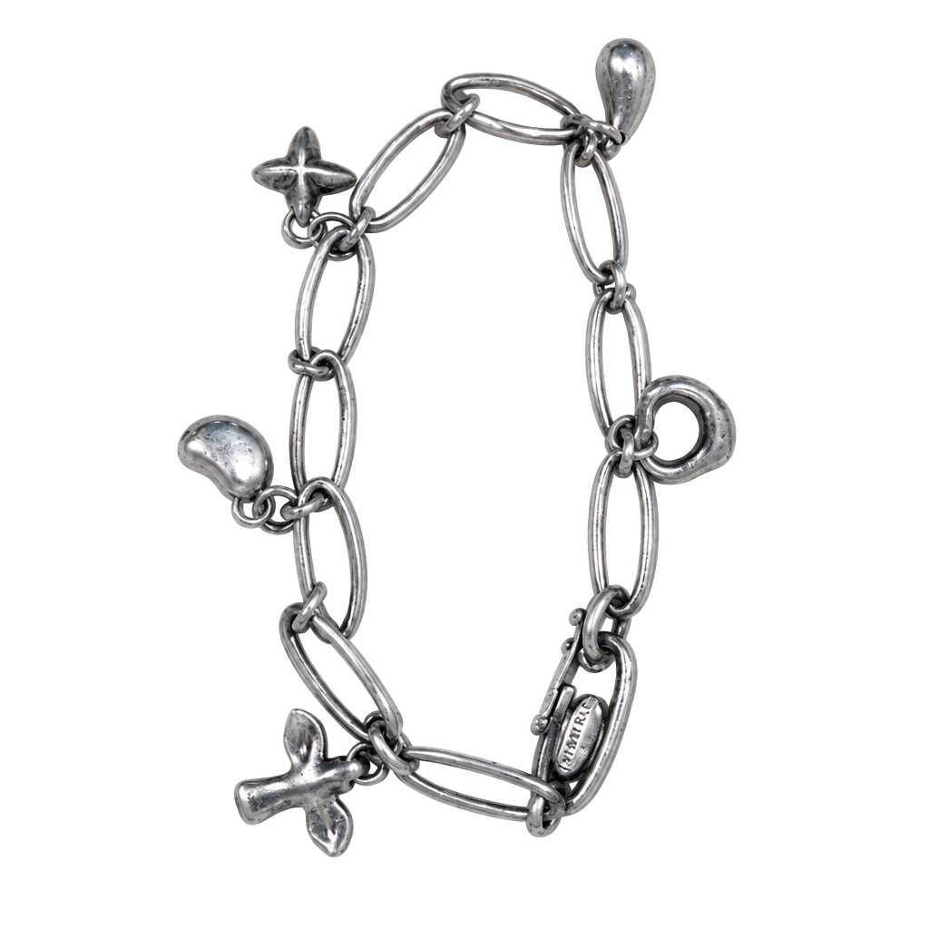 Tiffany & Co. Elsa Peretti Sterling Silver 5-Charm Link Bracelet 7.25 1