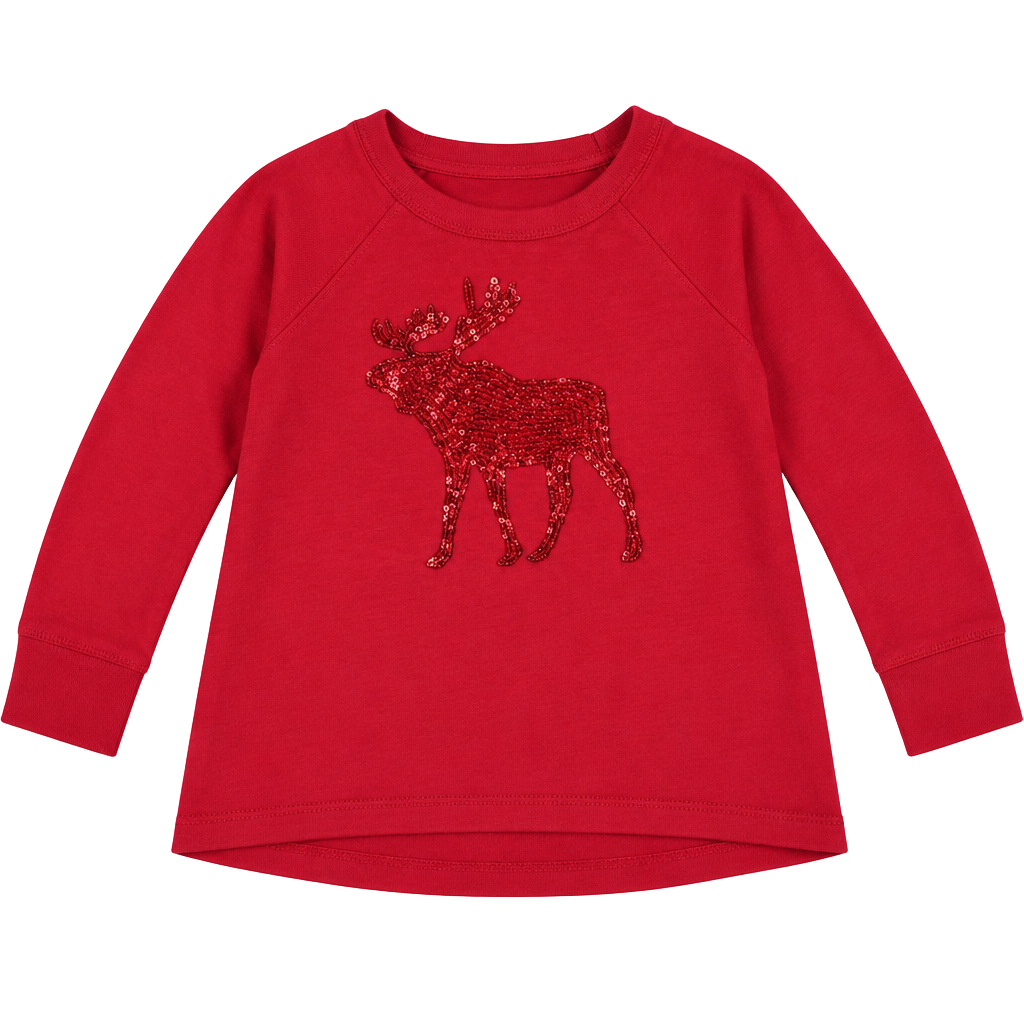 Abercrombie Kids Sweatshirt Size M Red Sequin Moose Christmas Holiday 1
