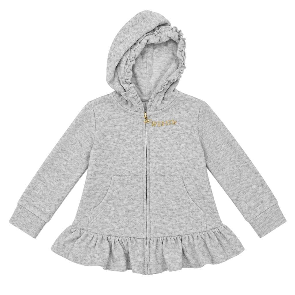 Y2K Juicy Couture Velour Zip-Up Hoodie Size 18M Gray Crown Ruffle 1