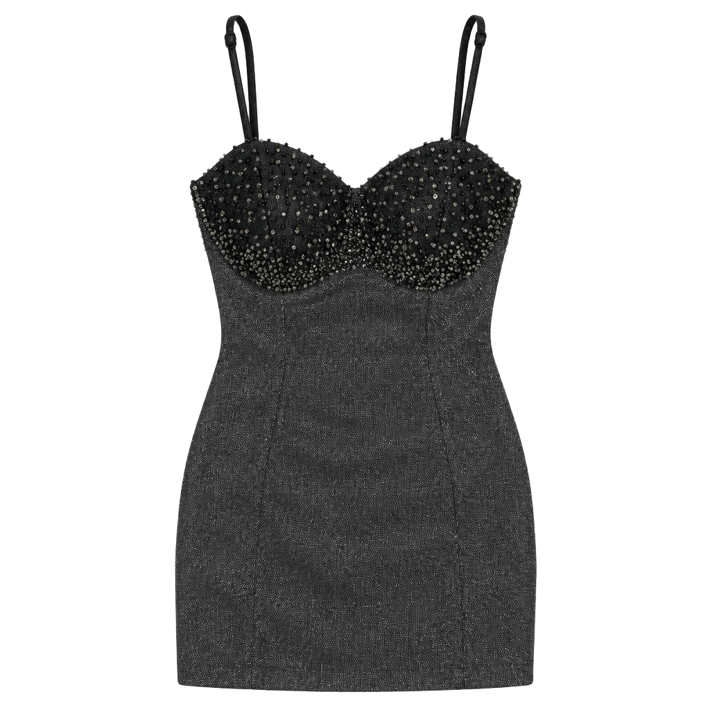 Y2k Metallic Beaded Cami Top Silver Black Sparkle Party Clubwear 1
