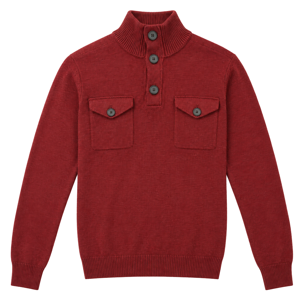 Banana Republic Mock Neck Henley Sweater Size L Red Button Pocket Pullover 1