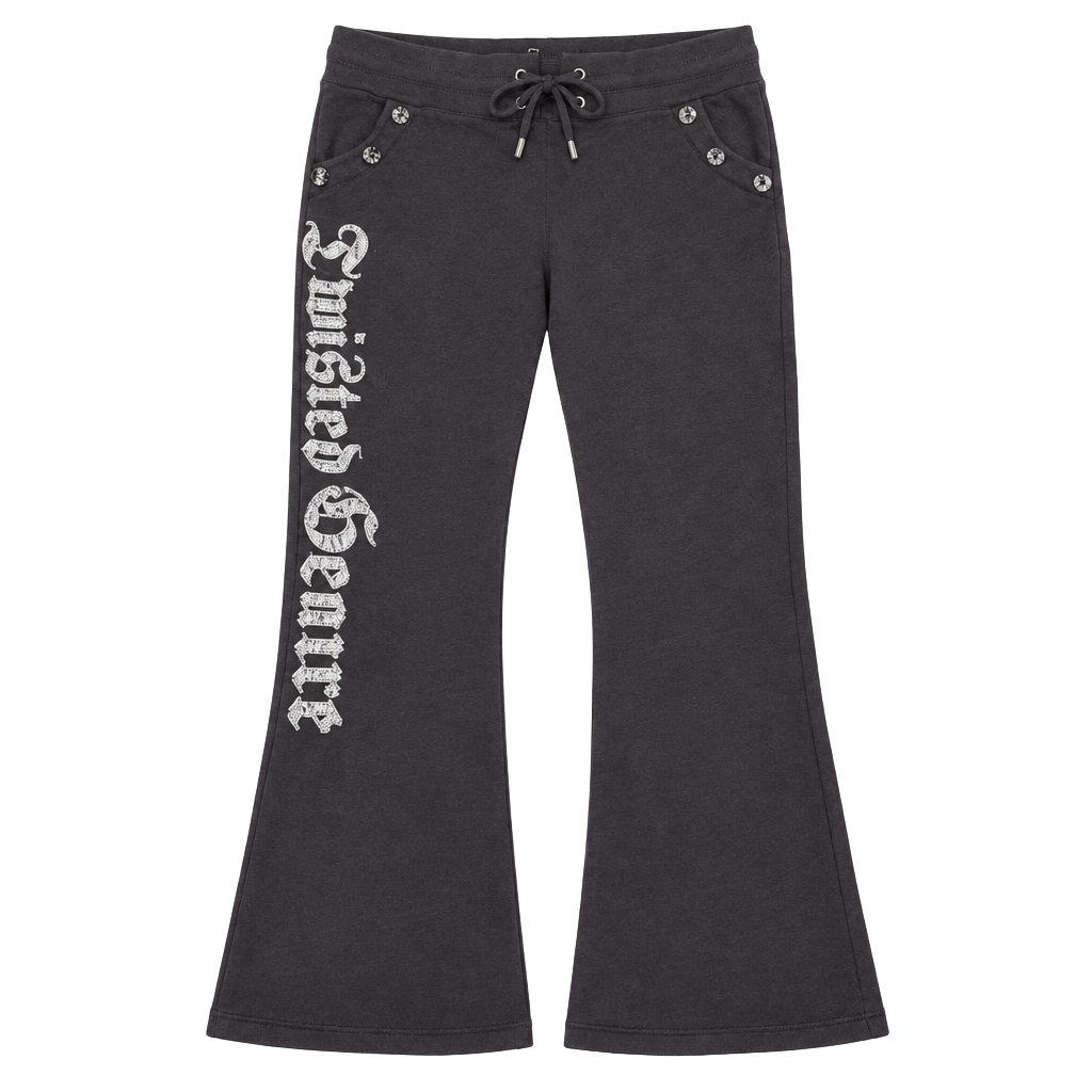Twisted Heart Sweatpants Size M Grey Rhinestone Y2K 1