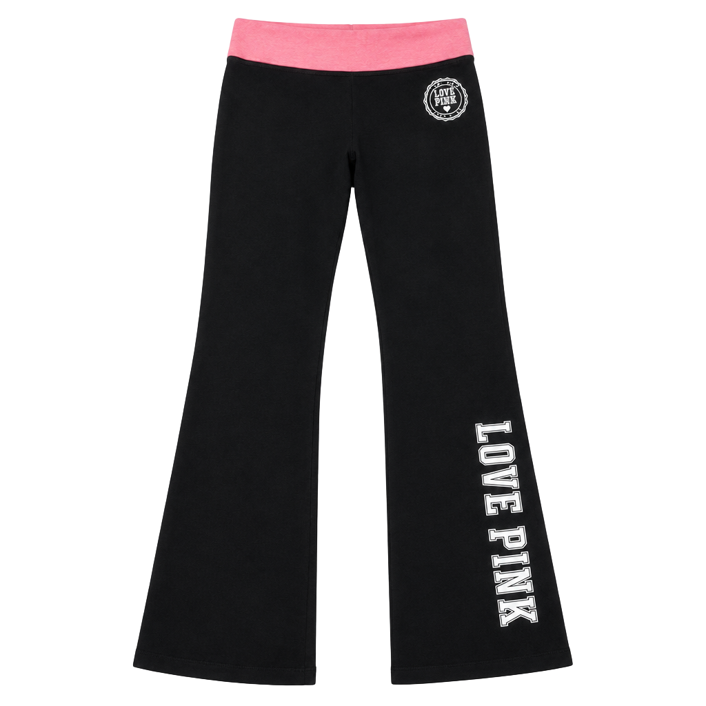 Y2K Pink Victoria's Secret Yoga Pants Size L Black Pink Waistband 1