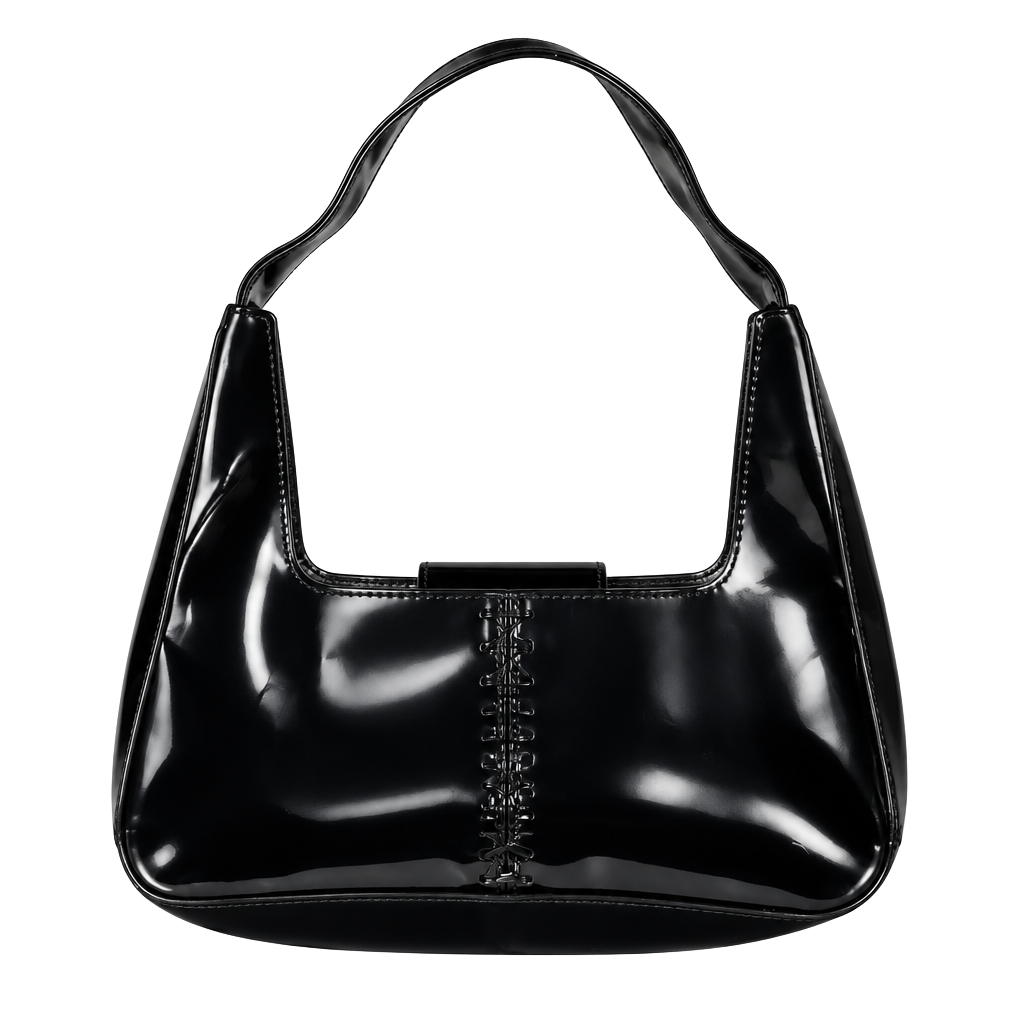 2000 Guess Vintage Black Patent Leather Shoulder Bag Hobo Purse 1