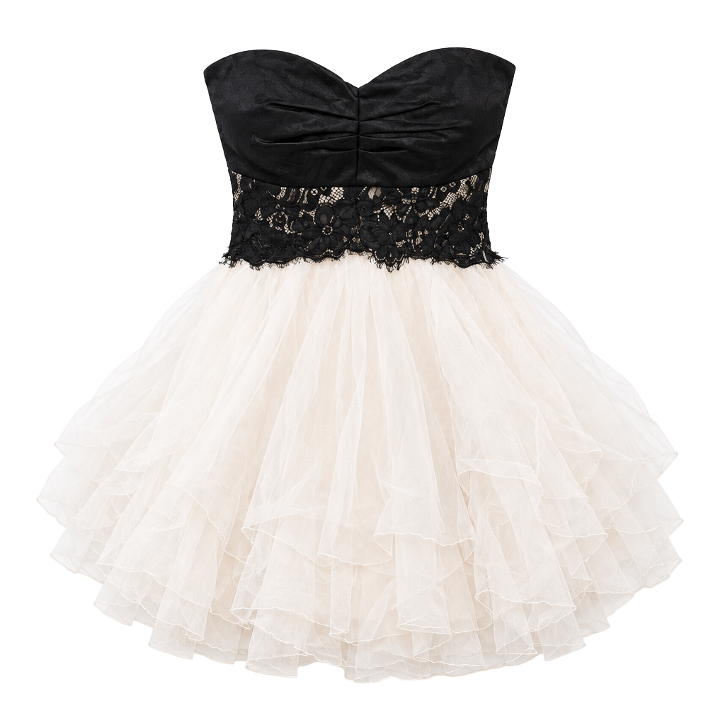 Teeze Me Corset Dress Size 9 Black White Lace Tulle Strapless Mini 1