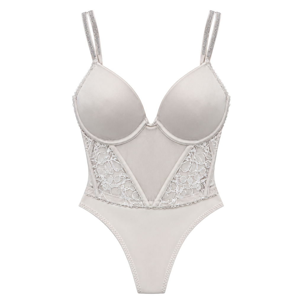 Victoria's Secret Rhinestone Strap Bustier White Lace Longline Bra Top 1