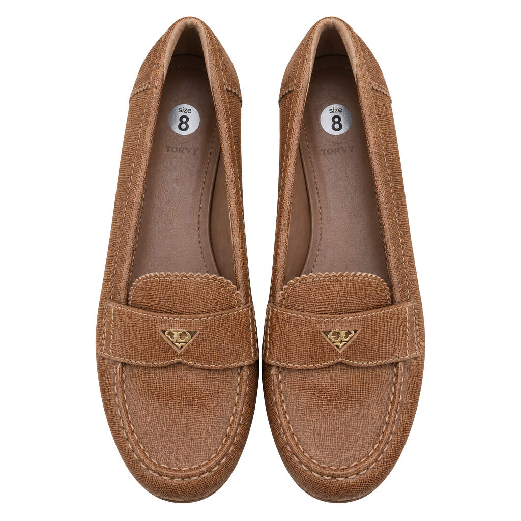 Tory Burch Leather Loafers Size 8 M Brown Textured Slip On Shoes 1