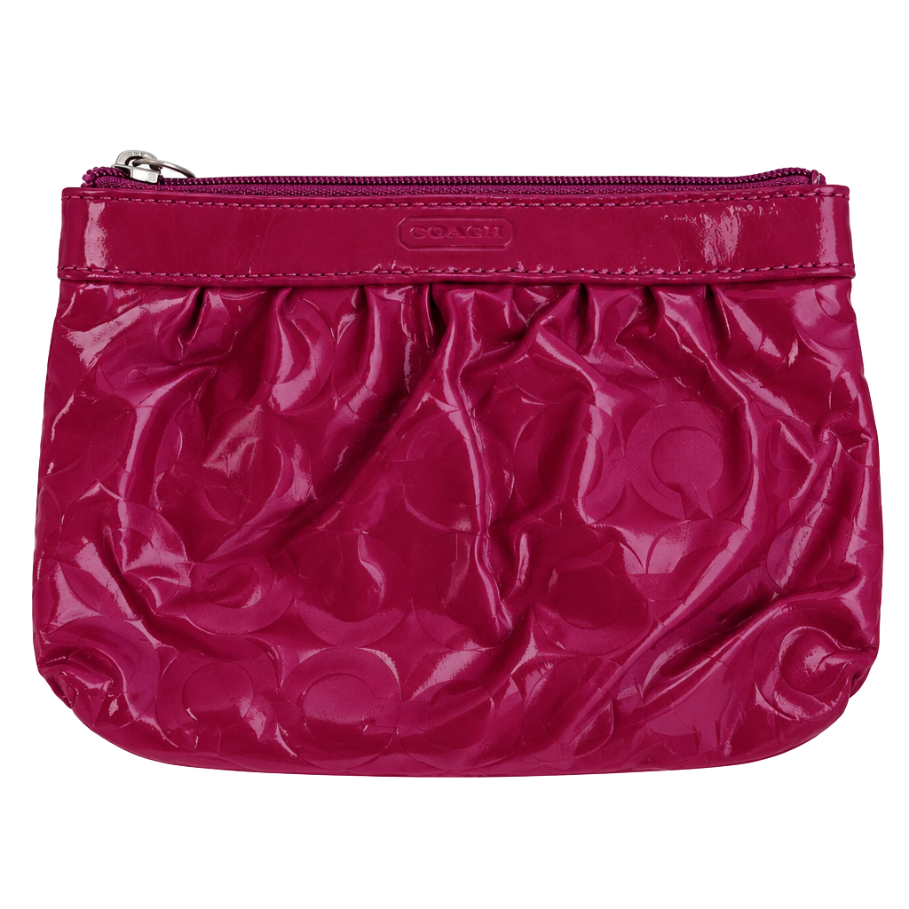 Coach Dark Pink Debossed Patent Leather Top Zip Pouch Wristlet See Details 1