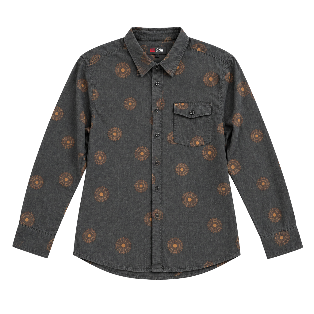 Cova by Jantzen Long Sleeve Shirt Size L Slate Blue Corduroy Printed 1
