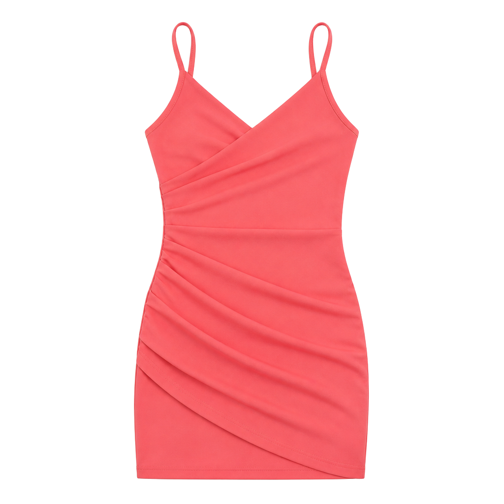 Coral Bodycon Dress - Tulip Dress - Surplice Dress - , 1