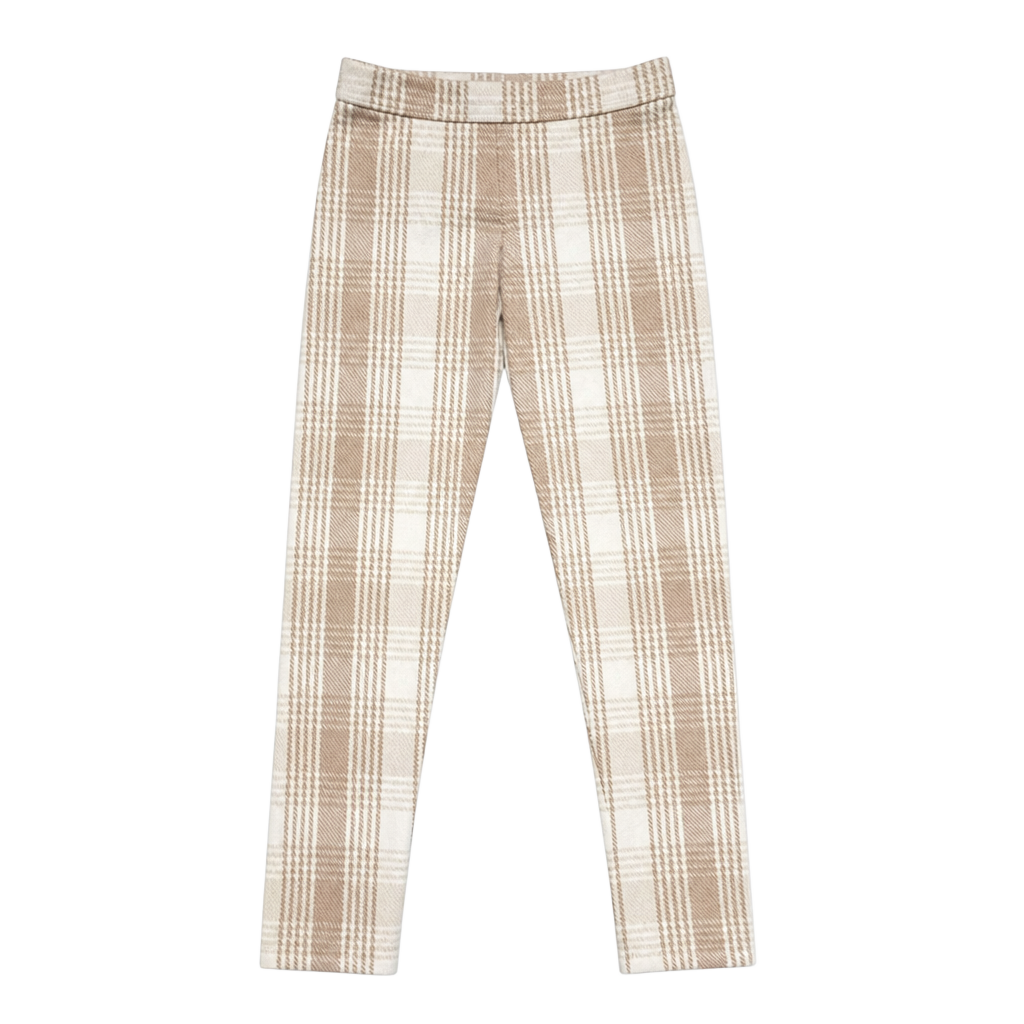 Janie and Jack Girls Tan and White Plaid Knit Leggings Size 12 1