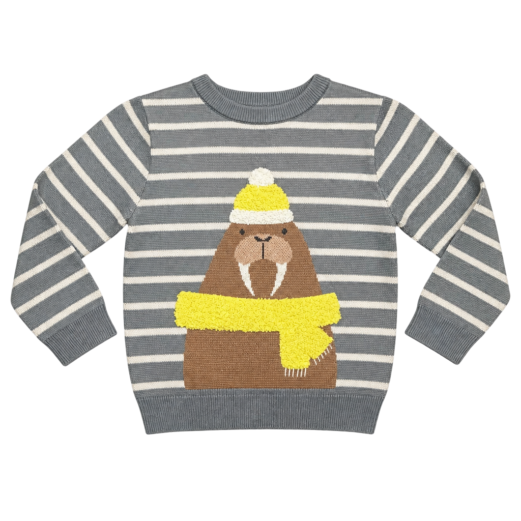 Little Sleepies Play Gray Striped Walrus Knit Sweater 1