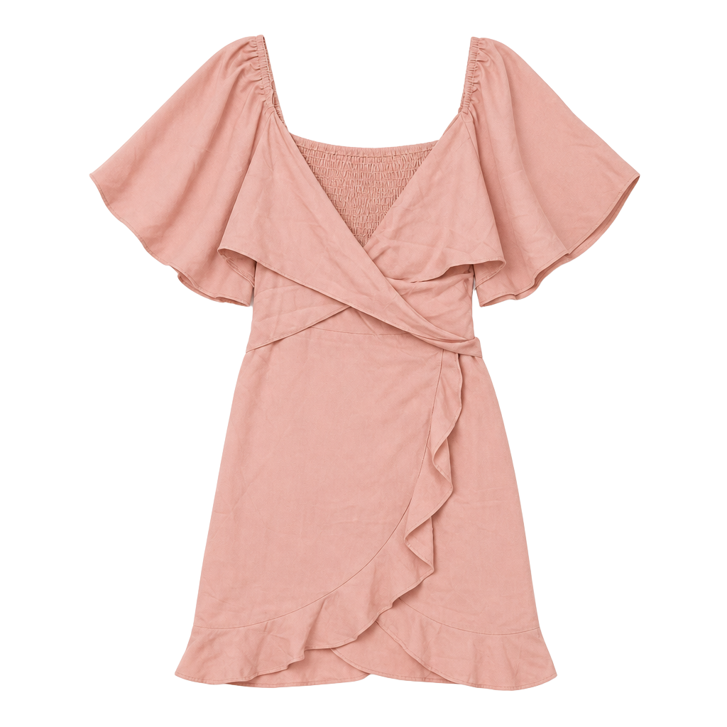 Dokotoo Women's V-Neck Flutter Sleeve Smocked Back Ruffle Wrap Mini Dress 1