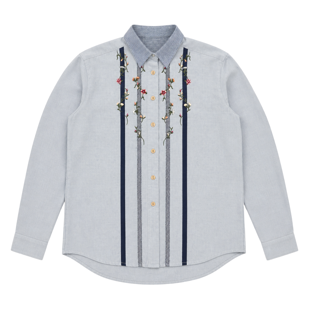 Koret City Blues Floral Embroidered Button Down Shirt Size S 1