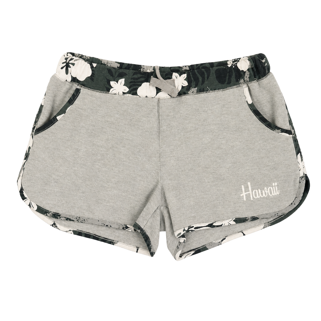 Y2k Island Design Collection Hawaii Floral Trim Shorts Gray 1