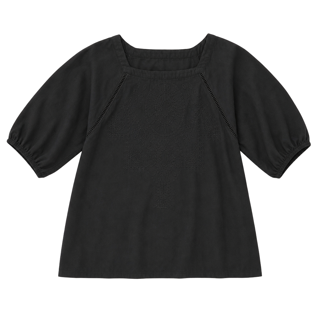 Forever 21 Contemporary Black Embroidered Boho Peasant Blouse 1