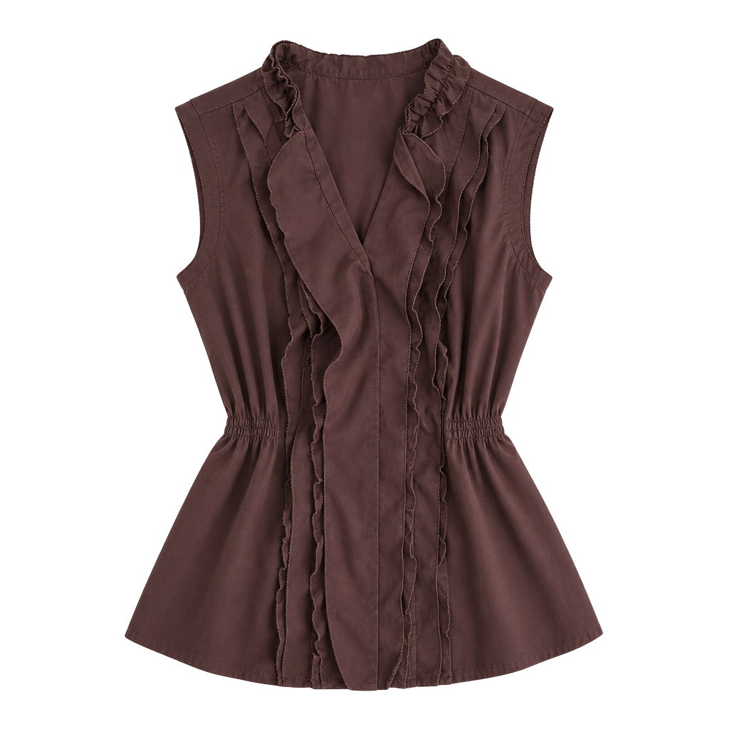 Y2k style Converse One Star Brown Sleeveless Ruffle Blouse 1