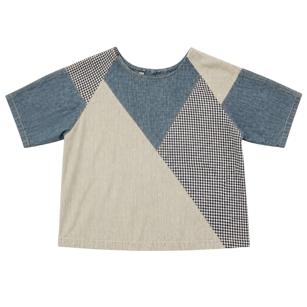Levi's Patchwork Chambray Gingham Striped Top Size S/S 1