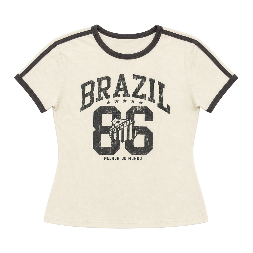 Soccor core Outlaw Brazil 86 Futebol Graphic Ringer T-Shirt Size XS 1