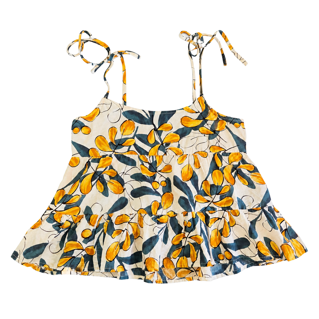 MINE Women's Floral Tiered babydoll Tie-Strap Tank Top Size M 1