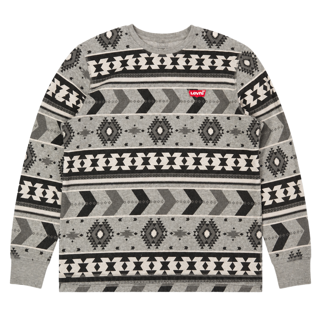 Levi's Men's XL Gray Geometric Pattern Long Sleeve Crewneck Shirt 1